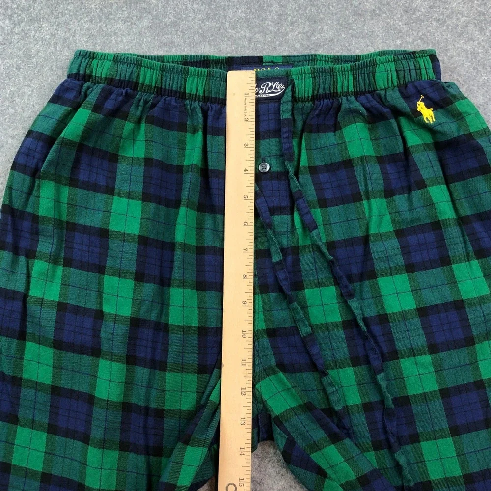 Polo Ralph Lauren Sleepwear Mens Pants M Green Blue Plaid Relaxed Fit Drawstring